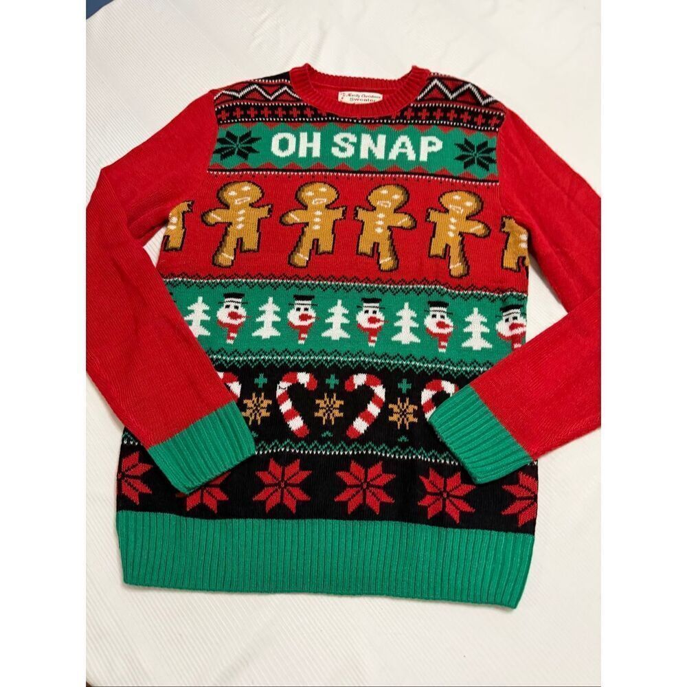 Oh Snap Gingerbread Man Funny Christmas Sweater Size Medium New